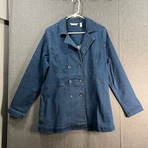 Denim & Co. Cozy Touch Peacoat Jacket Medium Wash Size Large